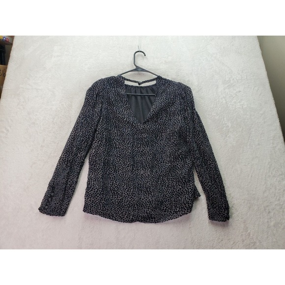 Express Blouse Top Women's Small Gray Black Velvet Polka Dot Sheer Viscose Lined - Picture 2 of 9